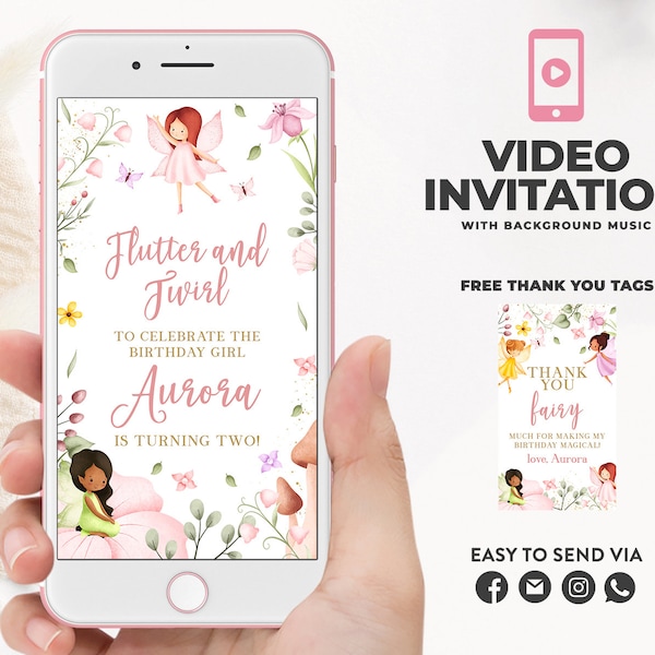 Fairy Birthday Video Invitation, Animated Magical Fairy Invitation, Fairy First Birthday Digital Invite, Whimsical Enchanted Party FM11