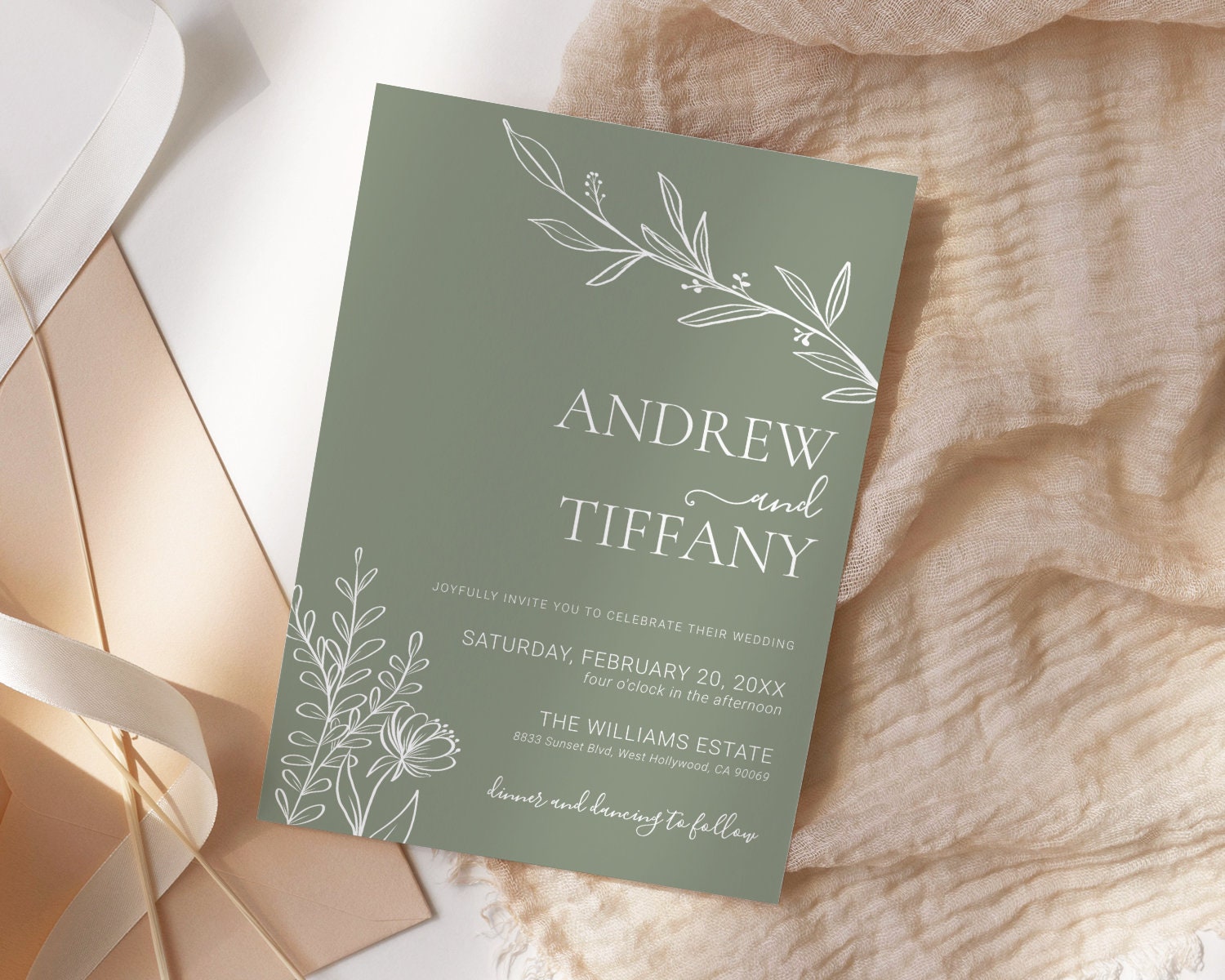 Sage Green Wedding Invitation Set Editable Minimalist Sage - Etsy