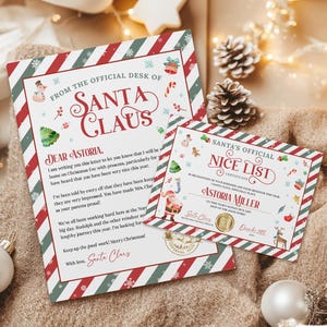 Carta de Papá Noel y certificado de lista de buenos deseos EDITABLE, carta de Papá Noel para imprimir, correo de elfo del Polo Norte, certificado de elfo CR25