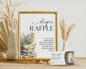 Letrero para juego de rifa de pañales con temática de cuentos, tarjetas imprimibles para rifa de pañales para baby shower con temática de libros, baby shower "Nuevo Capítulo", DESCARGA INSTANTÁNEA SB25