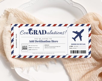 Graduation Boarding Pass Template EDITABLE, Surprise Grad Trip, Graduation Gift Ticket Reveal, Personalized Plane Ticket, Travel Voucher