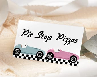 Race Car Food Labels EDITABLE, Racing Birthday Place Cards, Two Fast Party Food Tent Card, Folded Buffet Label, Race Car Party Decor PB02