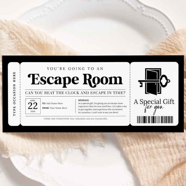 Escape Room Ticket EDITABLE, Escape Room Voucher Printable, Game Room Invitation, Personalized Gift Certificate Coupon, Any Occasion