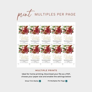 May include: Printable Christmas Simmering Potpourri Recipe Cards with a festive design featuring red berries, cinnamon sticks, and oranges. The cards have a gold background and text that reads "Christmas Simmering Potpourri".