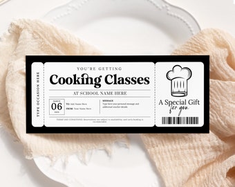 Cooking Class Gift Voucher EDITABLE, Cooking Lesson Certificate Printable, Cooking Class Ticket Invitation, Baking Class, Any Occasion