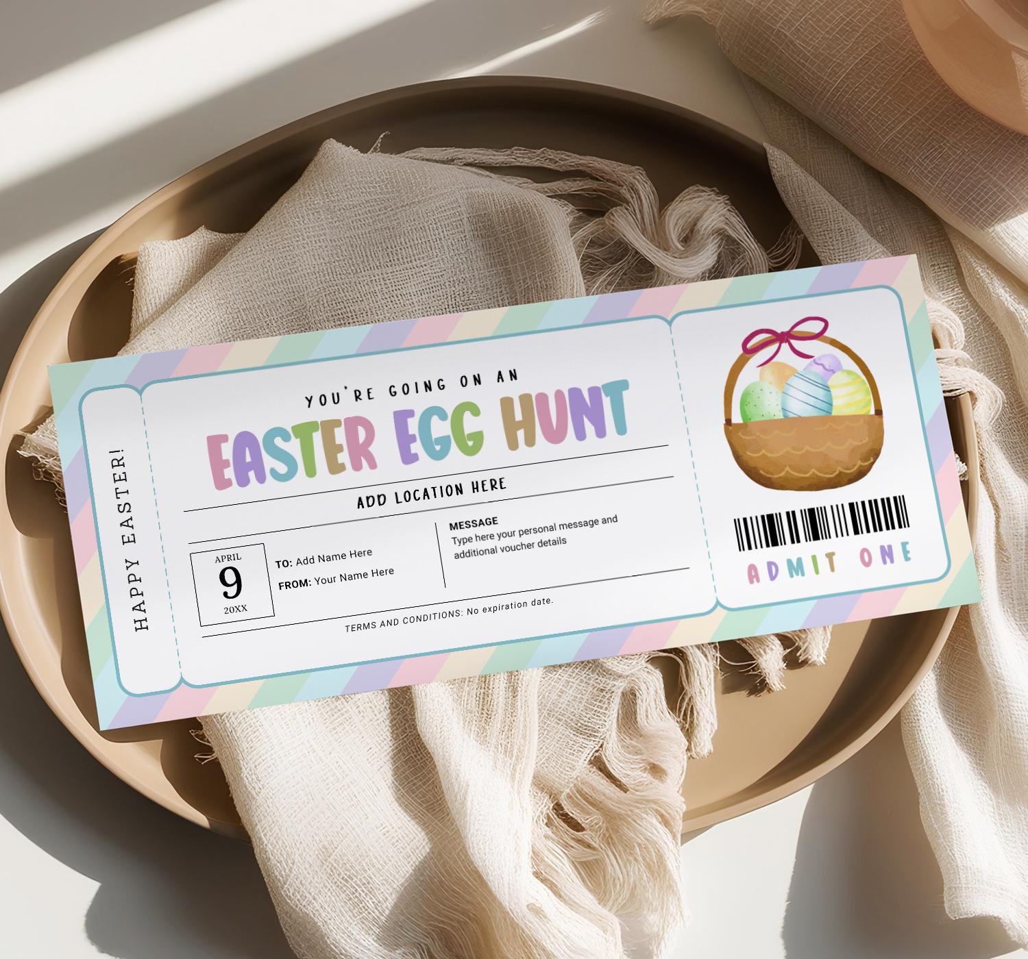 Easter Egg Hunt Ticket Template, Editable Easter Egg Hunt Invitation ...