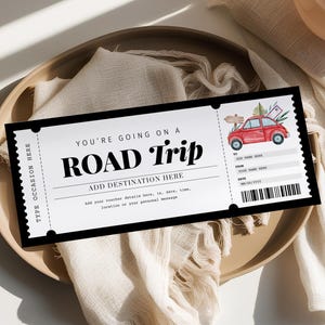 Billet cadeau road trip MODIFIABLE, faire-part pour un road trip, bon de voyage surprise week-end, billet de voyage imprimable, bon de voyage
