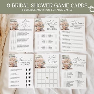 Lot de jeux pour la douche nuptiale fraîchement sorti du marché MODIFIABLE, 8 cartes de jeu de douche du marché de producteurs imprimables, elle est hors des activités du marché FM14