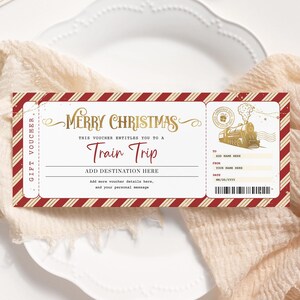 Christmas Train Ticket EDITABLE, Printable Santa Train Ticket, Surprise Travel Trip Gift Certificate, Travel Ticket, Boarding Pass TT22