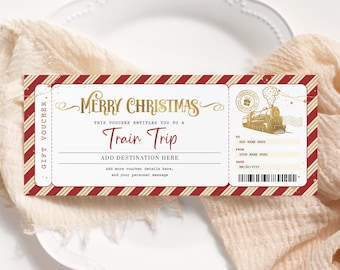 Boleto de tren navideño editable, boleto de tren imprimible de Papá Noel, certificado de regalo para viaje sorpresa, boleto de viaje, tarjeta de embarque TT22
