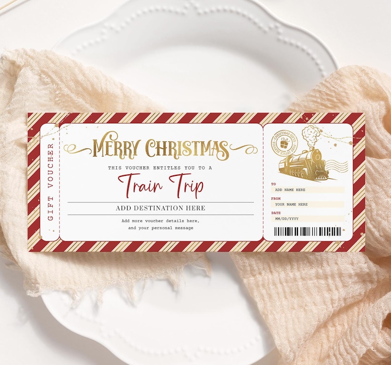 Christmas Train Ticket EDITABLE, Printable Santa Train Ticket, Surprise Travel Trip Gift Certificate, Travel Ticket, Boarding Pass