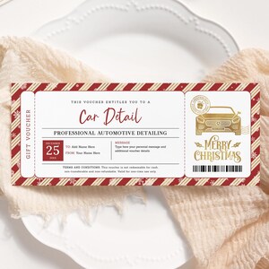 Certificado de Navidad para amantes de los detalles del automóvil EDITABLE, tarjeta de regalo para amantes de los detalles del automóvil imprimible, cupón de vale para amantes de los detalles del automóvil, tarjeta de regalo de Navidad para amantes de los automóviles
