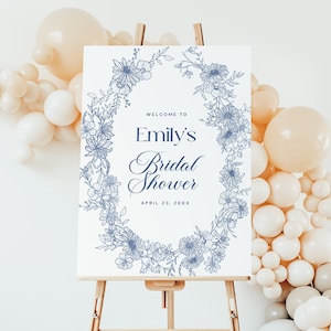 Blue Floral Bridal Shower Welcome Sign EDITABLE, Something Blue Welcome Poster, Vintage Wildflower Sign, Baby Shower Birthday Party SB09
