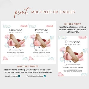 Pink Airplane Birthday Invitation, Editable Girl Pilot Birthday Invitation, Time Flies Invitation, Vintage Airplane Birthday Party AP13 image 7