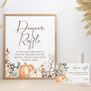 Diaper Raffle Fall Baby Shower Sign, Autumn Pumpkin Baby Shower Game Sign, Fall Floral Baby Shower Decor, Raffle Card, INSTANT DOWNLOAD FA16