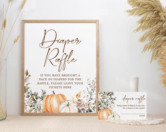 Diaper Raffle Fall Baby Shower Sign, Autumn Pumpkin Baby Shower Game Sign, Fall Floral Baby Shower Decor, Raffle Card, INSTANT DOWNLOAD FA16