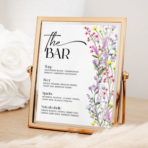 Wildflower Bar Menu Sign EDITABLE, Boho Floral Bridal Shower Drinks Sign Printable, Wildflower Wedding Sign, Floral Baby Shower Decor WS12