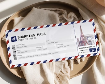 Instapkaart Parijs BEWERKBAAR, verrassingsticket Parijs reis cadeau, afdrukbare nep vliegticket voucher, vliegticket, reis naar Parijs