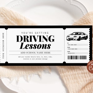 Driving Lesson Ticket EDITABLE, Driving School Gift Certificate Printable, Learn To Drive, Teen Gift Idea, Gift Voucher, Any Occasion