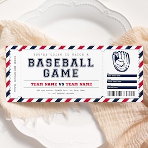 Baseball Game Ticket EDITIERBAR, Überraschungs-Baseball-Geschenkgutschein, Surprise Game Ticket-Gutschein, Sportticket druckbar, jeden Anlass