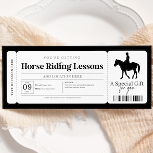 Buono per lezioni di equitazione MODIFICABILE, certificato di locazione di cavalli stampabile, buono regalo per passeggiate a cavallo, lezione di equitazione, per qualsiasi occasione