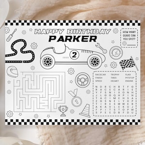 Race Car Party Coloring Activity Page EDITABLE, Printable Race Car Party Game, Two Fast Birthday, Fast One, Racing Birthday Party Decor