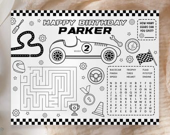 Pagina da colorare per feste di auto da corsa MODIFICABILE, gioco per feste di auto da corsa stampabile, due compleanni veloci, uno veloce, decorazioni per feste di compleanno da corsa