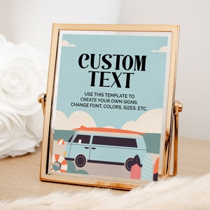 Custom Surf Birthday Sign, EDITABLE Sign Template, Surfing Party Decor Printable, Surfboard Beach Retro Party, The Big One Surf&#39;s Up, 8x10