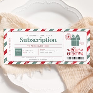 Buono regalo di Natale in abbonamento MODIFICABILE, Buono stampabile per servizio in abbonamento, Abbonamento al servizio di streaming, Buoni di Natale