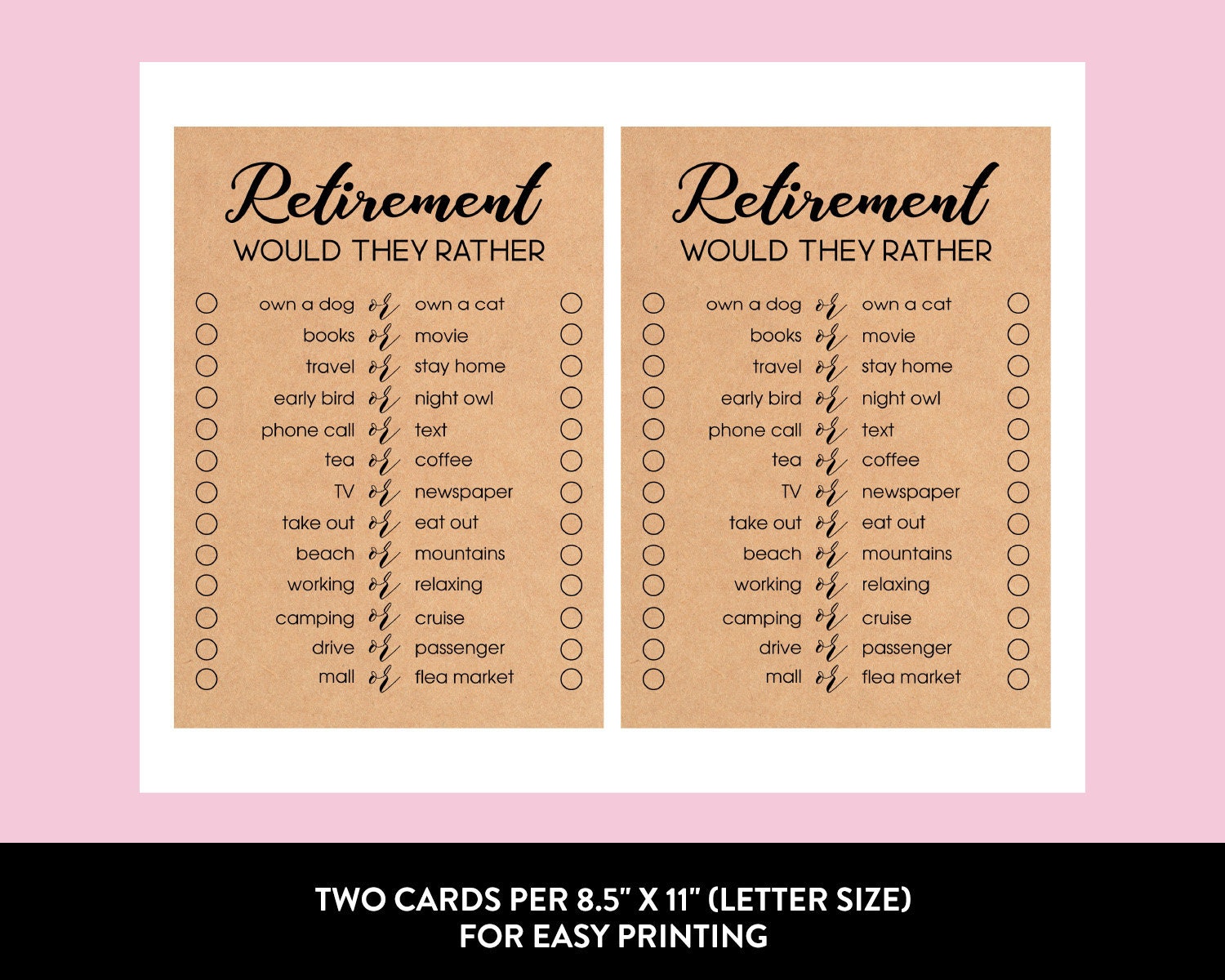 Retirement Would They Rather Game Retirement Party Game Fun Etsy