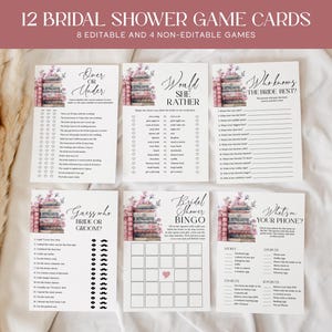 Storybook Bridal Shower Games Bundle EDITABLE, 12 Book Themed Bridal Shower Game Cards Printable, New Chapter Bridal Shower Activities CB06