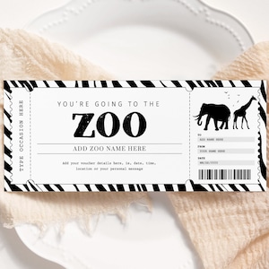 Ticket voucher dierentuin BEWERKBAAR, dierentuin cadeaubon afdrukbaar, verrassingsreis naar de dierentuin, cadeaubon, dierentuin cadeaubon, elke gelegenheid