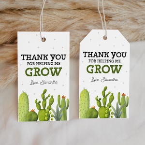 Teacher Appreciation Thank You for Helping Me Grow Tags EDITABLE, Printable Cactus Thank You Tags, Plant Gift Tags, End of School Year