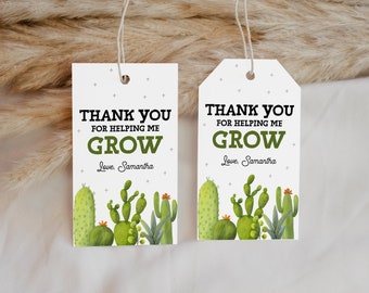 Teacher Appreciation Thank You for Helping Me Grow Tags EDITABLE, Printable Cactus Thank You Tags, Plant Gift Tags, End of School Year