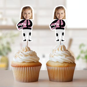 Pink Race Car Driver Photo Cupcake Toppers, Personalized Race Car Cupcake Toppers, Girl Racing Birthday Party Decor, Face Cupcake Toppers