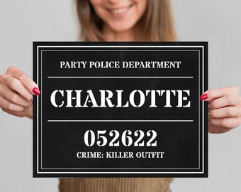 Mugshot Sign Board EDITABLE, Printable Mugshot Template, Mug Shot Sign, Police Party, Photo Booth Prop, Murder Mystery, Personalized Sign