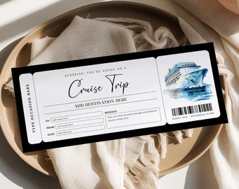 Sjabloon cruiseticket BEWERKBAAR, instapkaart verrassingscruise, uitnodiging cruiseticket, afdrukbare cruisecadeaubon CT22