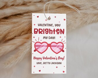 May include: White Valentine's Day gift tag with red hearts and the text "VALENTINE, YOU BRIGHTEN MY DAY!" and "Happy Valentine's Day! LOVE, BETTY JACKSON".