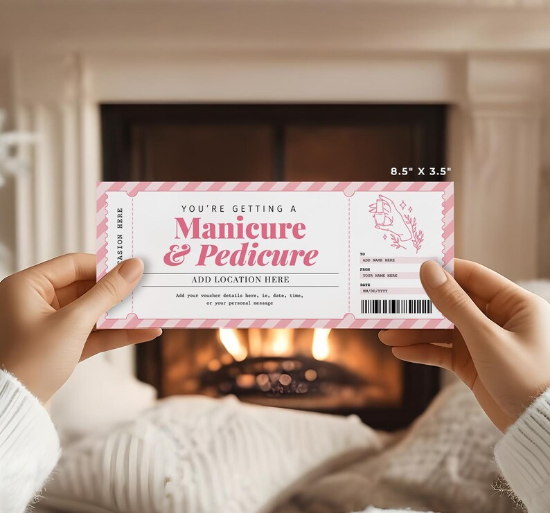 Editable Pink Manicure Pedicure Voucher, Surprise Spa Day Gift Voucher, Printable Mani Pedi Certificate Template, Digital Download