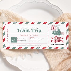 Zug Weihnachtskarte EDITIERBAR, druckbare Santa Zugkarte Vorlage, Überraschungsreise Geschenkgutschein, Bordkarte TT22