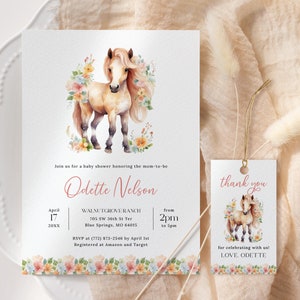 Floral Horse Baby Shower Invitation EDITABLE, Gallop On Over Invitation Printable, Farm Girl Baby Shower, Cowgirl Baby Shower Party GL27