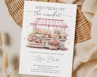 Modèle d'Invitation de douche nuptiale elle hors du marché, invitation MODIFIABLE rustique frais du marché, douche nuptiale du marché de producteurs FM14