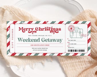 Weekend Getaway Christmas Voucher EDITABLE, Weekend Away, Surprise Christmas Trip Ticket, Pack Your Bags, Printable Certificate WG22