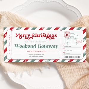 Bon week-end de Noël escapade MODIFIABLE, week-end, billet de voyage de Noël surprise, faites vos valises, certificat imprimable, WG22