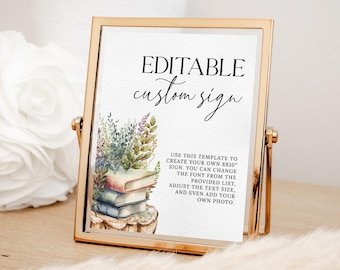 Custom Storybook Baby Shower Sign EDITABLE, Book Theme Bridal Shower Sign Printable, A New Chapter Baby Shower, Books Party Decor SB25