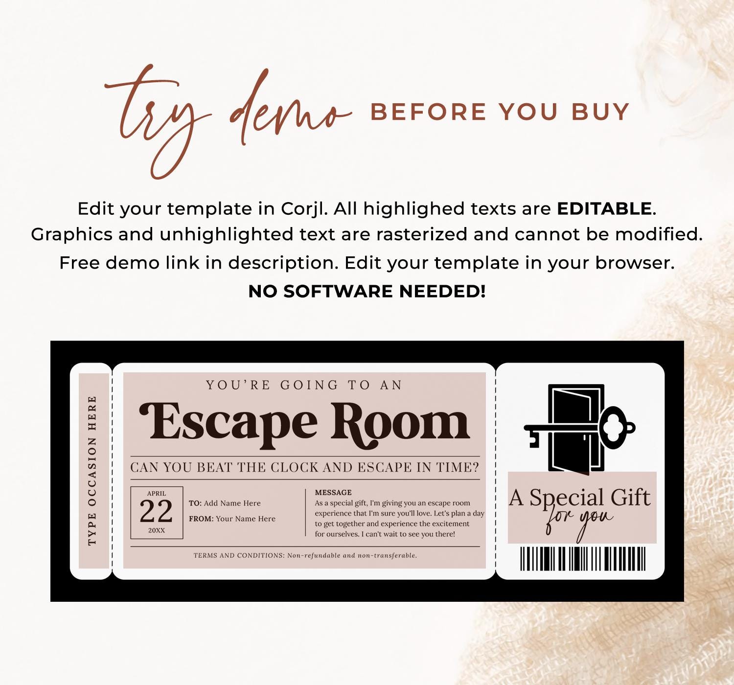 Escape Room Ticket EDITABLE, Escape Room Gift Voucher, Printable Game ...