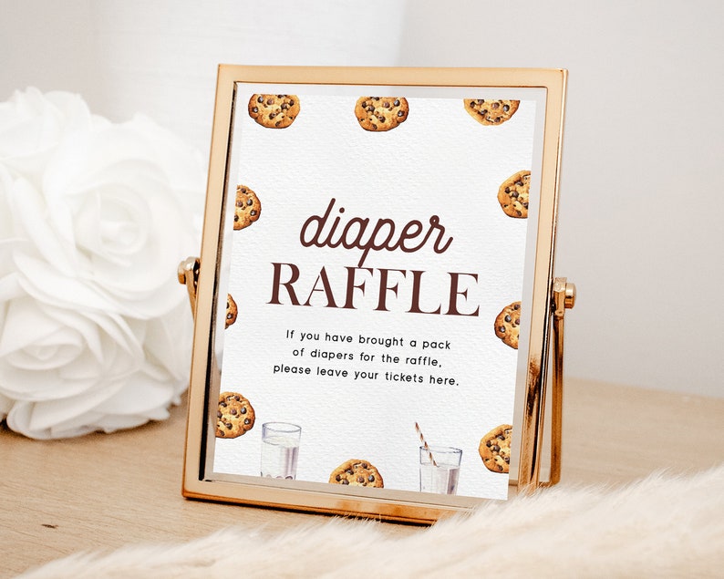 Cookie Raffle Diaper Raffle Milk and Cookies Game Sign, Cookie Theme Baby Shower ...