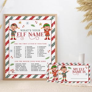 What&#39;s your Elf Name Game Sign, Printable Christmas Elf Name Game, Kids Christmas Activity, Holiday Party Game, INSTANT DOWNLOAD