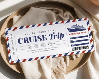 Cruise Boarding Pass EDITABLE, Surprise Cruise Ticket Template, Cruise Invitation, Travel Gift Certificate Printable, Any Occasion CT22