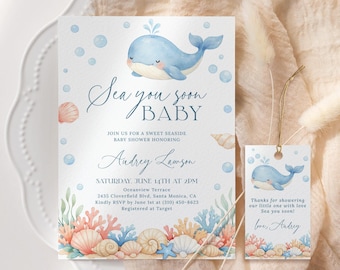 Zaproszenie na baby shower z motywem oceanicznym, zaproszenie na baby shower w stylu morskim, baby shower w stylu morskim, zaproszenie na baby shower w stylu podmorskim, edytowalne SE25
